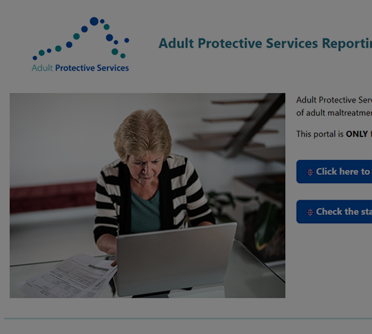 Screenshot from DARS' Adult Protective Services (APS) Portal